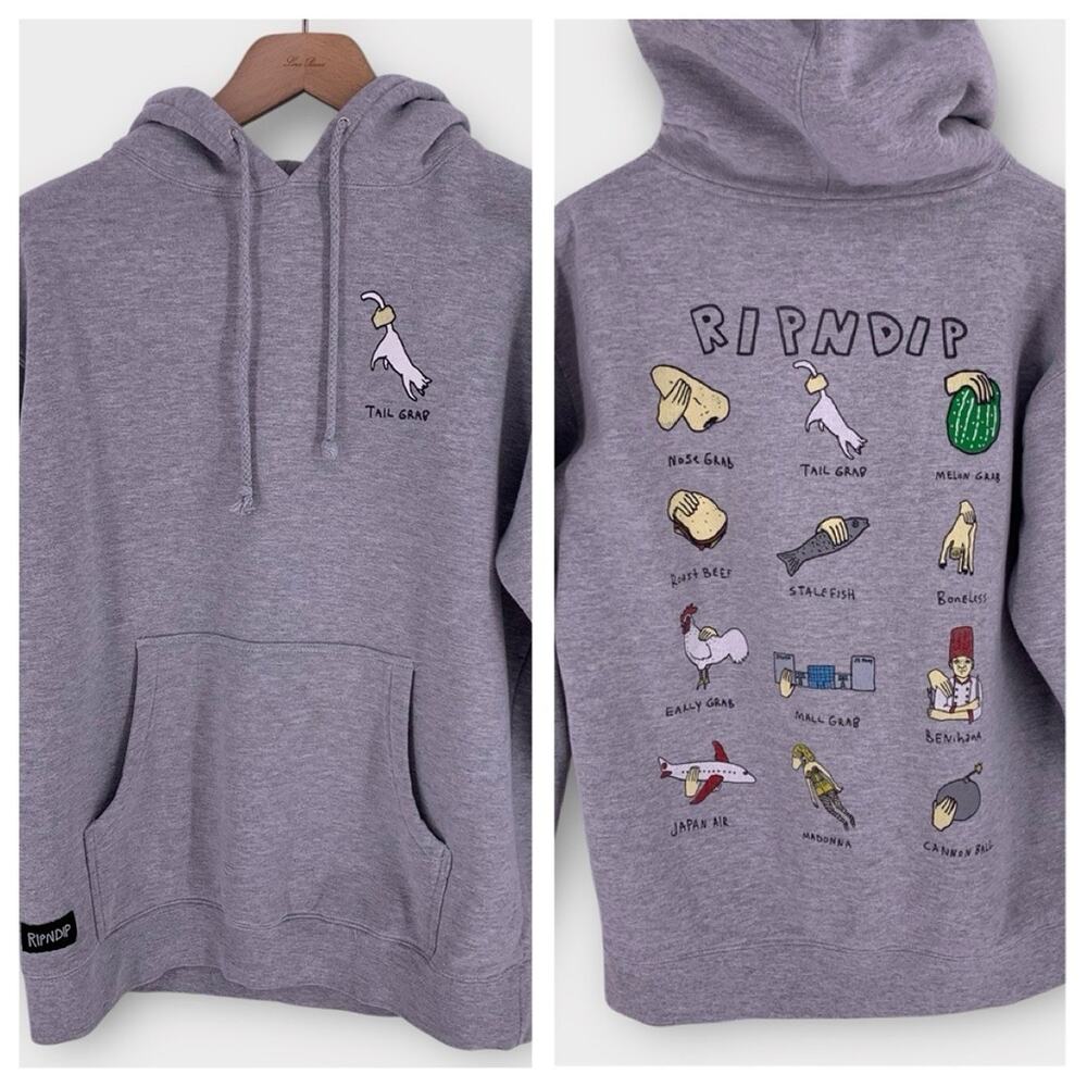 Ripndip Grabs Hoodie Gray Pullover Cat Art Humor Funny Skater M